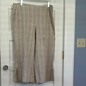 J. Jill Beige and White Striped Linen Pants